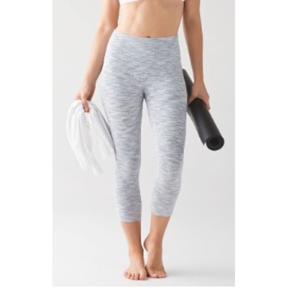 Lululemon Wunder Under Crop Hi-Rise Leggings Womens Size 10 Grey Space Dye Yoga